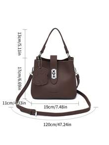 小众设计休闲百搭简约时尚PU纹理单肩斜跨包手提包水桶包托特包女士户外小手提包高品质复古斜跨包 - 咖啡 - 查看 8