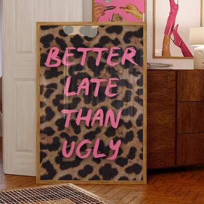 1pc Frameless Pink Cheetah Print Wall Art, Girly Retro Dorm Room Decor, Vintage Animal Poster, Preppy Aesthetic Bedroom Wall Decor, Pink Leopard Print For Girls Room