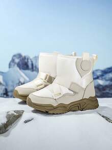 1 Pair Kids Winter High-Top Snow Boots, Warm Snow Boots With Water-Resistant Upper, Anti-Slip And Durable Sole, Soft And Comfortable, Suitable For Winter Outdoor Snow Activities, Fashionable White Color For Boys And Girls - White - View 6