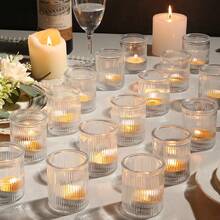 36 Transparent Glass Tealight Candle Holders, 2x2.5 Inch Striped Mini Votive Candles, Suitable For Wedding Table Decorations, Bulk Small Candle Holders, Ideal For Thanksgiving, Christmas, Wedding Party Decorations - trong suốt - Xem 1