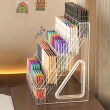 1pc Large Capacity Watercolor Pen Holder, Acrylic Compartment Pen Cup, Desk Organizer For Paintbrushes, Marker Storage Box