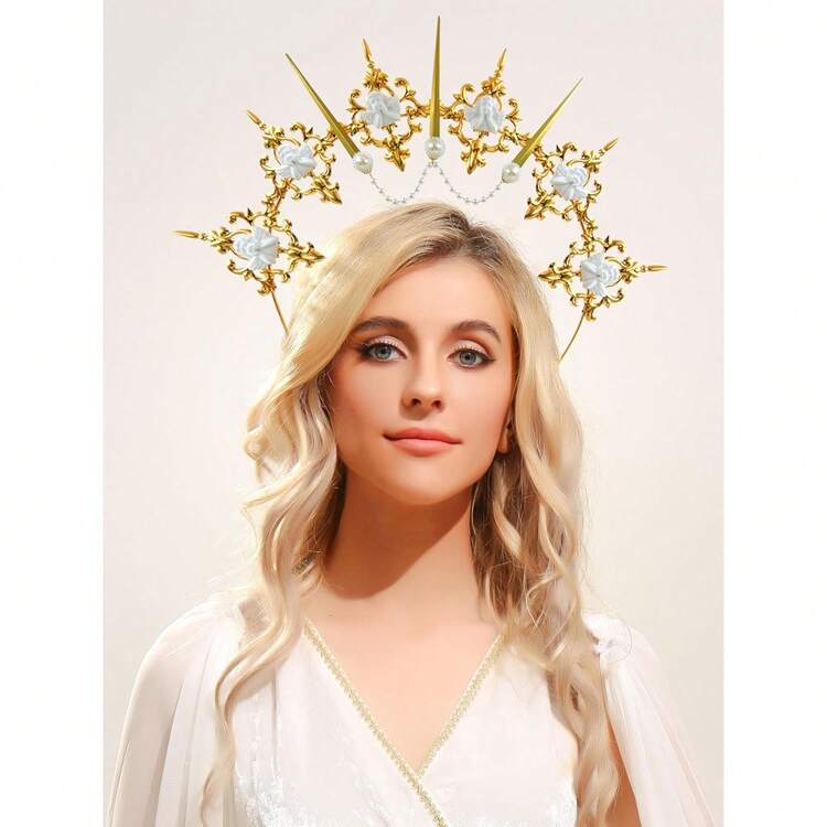 RGT Gold Halo Crown Spiked Crown Headband Sunburst Zip Tie Headpiece Goddess Costume For Wedding Photoshoot Cosplay Pageant Festival Renaissance - 彩色 - 查看 5