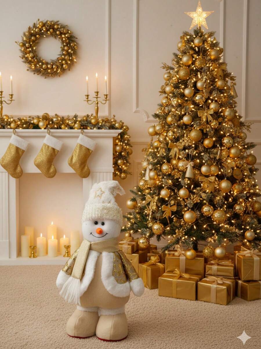 Muñeco Decorativo De Navidad  Alto , Decoración Navideña  , Muñeco De Santa Claus , Muñeco De Reno , Muñeco De Nieve , Decoración De Navidad Para Sala De Estar , Decoración Para Árbol de Navidad , Figuras De Tela Decorativos , Muñeco Decorativo  De 53cm de alto . Muñeco Con Patas Retráctil con 33 cm - Dorado D2 - Ver 1