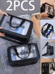 2/1 geantă de machiaj de călătorie cu strat dublu, geantă de toaletă din PVC, geantă organizatoare multifuncțională, suport pentru pensule de machiaj, geantă de depozitare pentru cosmetice, geantă cosmetică separatoare pentru umed și uscat, esențială pentru călătoriile de toamnă, organizare și depozitare, geantă de plajă, geantă de mână, potrivită pentru ruj, pensule de machiaj, creioane de machiaj, fard de pleoape, oglindă, creion de ochi, luciu de buze, îngrijire a pielii, periuță de dinți, cupă pentru periuță de dinți, săpun, șampon, pieptene, ceas, telefon, colier, bijuterii, produse digitale, depozitare - Multicolor - Vizualizare 2