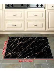 1pc Luxury Black & Gold Marble Texture Bath Mat, Small Rug - Black - View 14