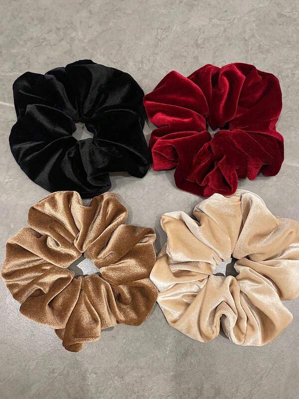 4pcs/Set Large 12cm/4.7in Plush Hair Scrunchies, Soft Plush Elastic Hair Ties, Durable Oversized Design, Minimalist Elegant, Christmas & New Year Hair Accessories ,Ponytail Holders ,Hair Elastics ,Hair Rubber Bands ,Hair Rope