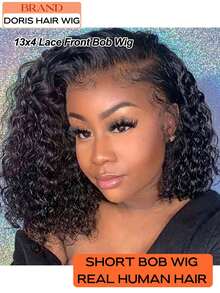Bob Wig 100% Human Hair Wigs 200% Density Deep Curly Wave Real Human Hair Wigs OnClearance Lace Front Wig Pre Plucked Deep Water Wave Hd Lace Short Glueless Wigs For Women, Natural Black Color Brazilian Virgin Lace Wigs Pelucas De Cabello Humano 100 Natural Perfect For Daily Wear, Special Occasions, Parties, Halloween, Weddings, Dance, Cosplay,New Year, Christmas - Natural Black - View 9