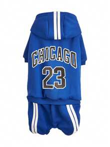 1pc English Letter Print Hooded Sweatshirt For Small Dogs, Autumn Fleece Apparel For Schnauzer, Pomeranian, Shiba Inu - Navy Blue - View 3