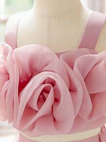 2pcs Young Girls Floral Decor Camisole Top And Skirt Set, Suitable For Birthday Party, Family Vacation, No Headband Included - Bụi hồng - Xem 7