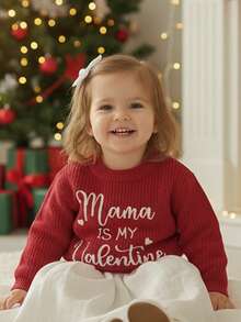 Suéteres de San Valentín para bebé, de manga larga, cuello redondo, letras, corazón bordado, sudaderas para niños pequeños, ropa de primavera - Rojo - Ver 2