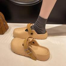 Women's Fashionable Platform Slide Sandals, Square Buckle Decor, Suitable For Commuting, Dating, Party, Home, Shopping, Holiday. Women's 2026 Spring New Thick-Sole Slide Sandals, Casual Loafers