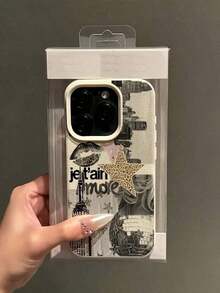 1pc White Matte Textured Personalized Lips & English Text Girl Puzzle Pattern Phone Case, Suitable For Phone 17/16 Pro Max, 15, 14 Plus, 13, 12, 11 - 白色 - 查看 2