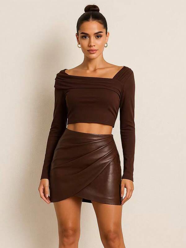 Damen Vintage amerikanischer Stil sexy Bodycon Minirock, braun, PU-Leder Damen Lässig Reißverschluss Minirock, hohe Taille, einfarbig schwarz, normale Passform, geeignet für Frühling/Herbst, Alltags-Lässig-Tragen, Ganzjährig