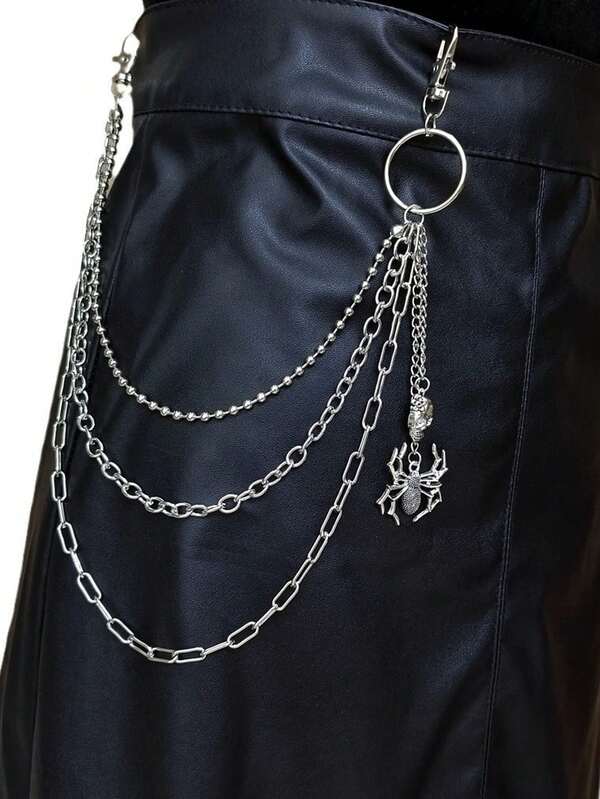 1 قطعة ديكور سلسلة متعددة الطبقات بطراز بانك روك، مزين بتعليقات على شكل عنكبوت وجمجمة وشبكة عنكبوت وأشكال أخرى، مناسب للرجال والنساء لارتدائه في ليلة الهالوين وحفلات الموسيقى الصخرية والأزياء الداكنة