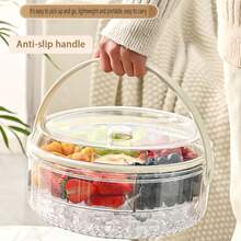 1 pieza Caja de almacenamiento hermética transparente de 6 compartimentos para frutas y aperitivos para la cocina/comedor, fácil de limpiar, diseño con asa portátil, adecuada para picnic, camping, fiestas - Blanco transparente - Ver 6