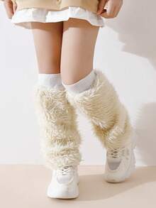 1双女童时尚仿毛皮腿套，保暖蓬松，亮丽色彩，经典百搭简约冬季腿套 - 彩色 - 查看 15