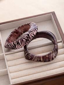 1件装女士复古不对称几何斑马纹亚克力手镯，适合女性时尚街头派对节日约会配饰，日常装饰礼品 - 彩色 - 查看 2