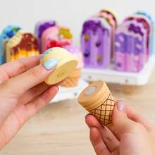 蒙特梭利木制玩具，仿真食物套装，过家家甜点架厨房游戏，冰淇淋冰棒可拆卸角色扮演玩具，培养技能，亲子活动，儿童生日礼物 - 彩色 - 查看 8