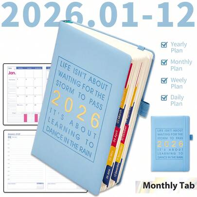 2025-2026新年除夕英语A5星空计划本，204张/408页，包含年度、月度、每周和每日计划，内置笔筒、书签、内袋，开学返校学生文具、商务办公笔记本