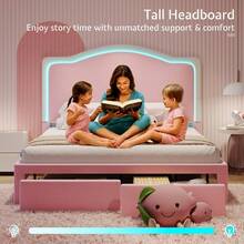 Twin/Full/Queen Bed Frame With LED Light And Storage Drawer, Upholstered Design With Adjustable Headboard, Easy Assembly, Noise-Free, No Box Spring Needed - 粉色 - 查看 8