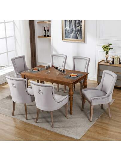 Luxurious Dining Stoel (Kitchen Chair, Living Room Pieces), Upholstered Nailhead Solid Wood Legs, Fluwelen Upholstery, Grijs view 5