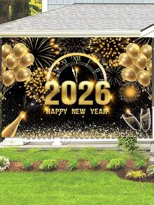 1件2026新年快乐背景布，气球、新年烟花和香槟图案背景布，150*100厘米涤纶背景布，新年除夕庆祝用品，新年派对装饰，新年拍照道具，新年装饰品，节日派对用品 - 彩色 - 查看 4