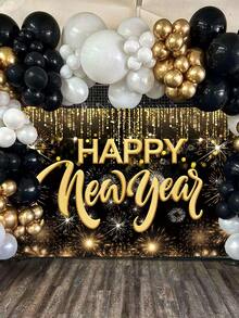1件2026新年快乐背景布，气球、新年烟花和香槟图案背景布，150*100厘米涤纶背景布，新年除夕庆祝用品，新年派对装饰，新年拍照道具，新年装饰品，节日派对用品 - 彩色 - 查看 7