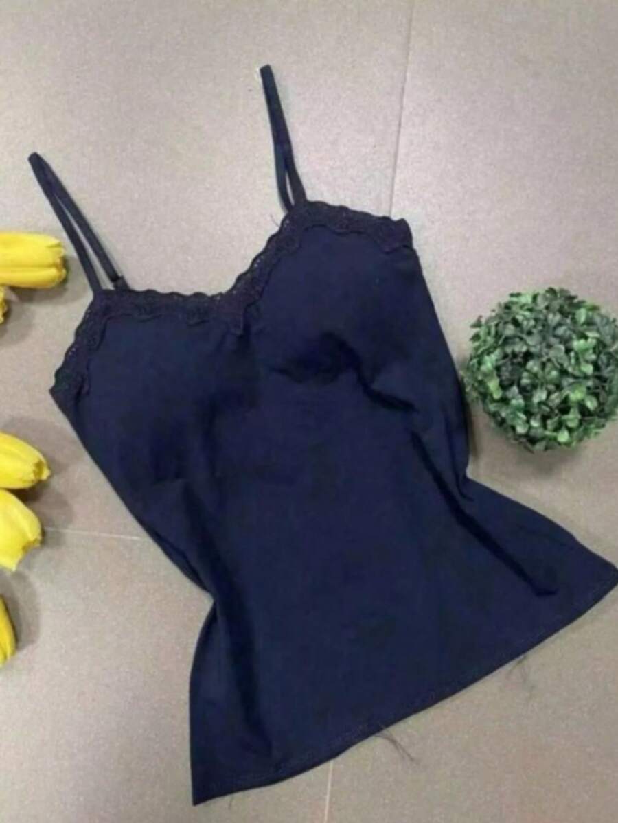 Women's Casual Lace Blouse Kit – Strappy + Padded – Daily Look - 蕾絲襯衫/海軍藍 - 查看 1