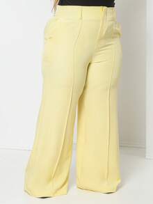 Plus Size Fashion Long Pants Without Belt And Pockets Without Belt - Light Yellow - View 2