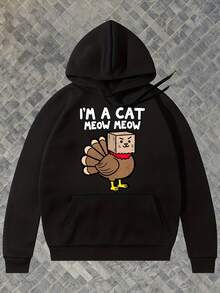 Mens Funny Cat In Turkey Costume Hooded Sweatshirt Im A     Graphic Pullover   Fit Long Sleeve Retro Humor Sweater For Fall Winter Casual Themed Parties Casual Attire Black - 款式9 - 查看 1