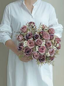 1/80 pezzi profumo di rose artificiali da 31 cm, palline ricamate, peonie e fiori misti, profumo da sposa, decorazione per matrimoni, materiali per corone fai-da-te, decorazioni per feste di compleanno, casa, sala da pranzo, soggiorno, vasi, giardino esterno, decorazioni primaverili per la casa, regali di compleanno, regali di San Valentino - Viola - Visualizzare 9