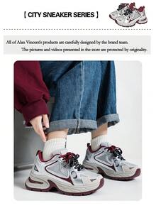 Alan Vincent [城市运动鞋系列] 银红色女鞋，2025新款厚底运动鞋，舒适时尚跑步鞋，休闲运动鞋，女士户外鞋，透气网面 - 灰色 - 查看 5