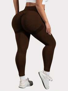 TNTOR 加大码女式高腰提臀健身裤，高弹力速干紧身打底裤，蜜桃臀中腰瑜伽裤，高腰收腹设计，适合运动，骑行短裤，提臀，舒适短裤，适合健身爱好者 - 咖啡棕 - 查看 7