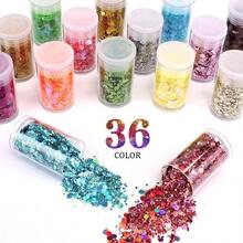 Holographic Chunky Sequins 12 Colors Mixed Laser Cosmetic Glitter Face, Body, Eye, Hair, Nail Art, Lip Gloss - Festival Glitter With Different Hexagon Sizes Metallic Mix - 36 塊狀閃光 A - 查看 1