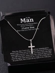 1条简约男士不锈钢十字架吊坠项链（48厘米），礼盒包装，适合送给男友/丈夫，附赠爱情语录卡片，表达爱意