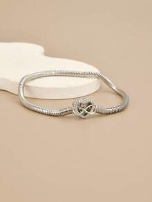 1pc Fashionable Charm Cubic Zirconia Snake Chain Stainless Steel Bracelet For Men & Women, Red Heart, Heart Lock, Suitable For Party, Daily Wear, European & American Style, Personalized, Generosity, Cubic Zirconia, Wedding Jewelry, Gift For Girl, Relative, Friend, Birthday, Valentine's Day, Gift For Lover - Silver - View 10