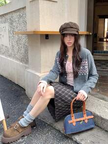 Plaid Skirt, Slimming Knee-Length Plaid Bodycon Skirt - Grey - View 7