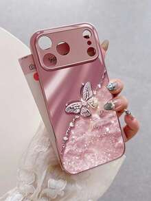 Creative & Fashionable High-End Iridescent Textured UV Printed Lucky Butterfly Design, Wear-Resistant & Dirt-Resistant Glass Phone Case, Suitable For IPhone 17 Pro Max, 17 Air, 16, 15, 14, 13, 12, 11 And Galaxy S25/S25 Edge/S24 Ultra/S23 Ultra/S22/S20/Galaxy A55/Galaxy A56/Galaxy A16 Phone Protective Cover