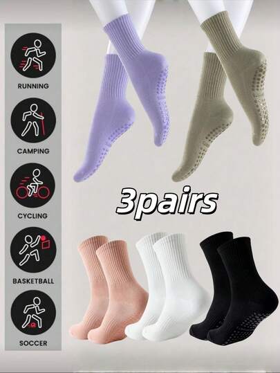 3 Pairs Women's Pilates Yoga Non-Slip Socks, Ladies Pilates Yoga Dance Gym Ankle Socks