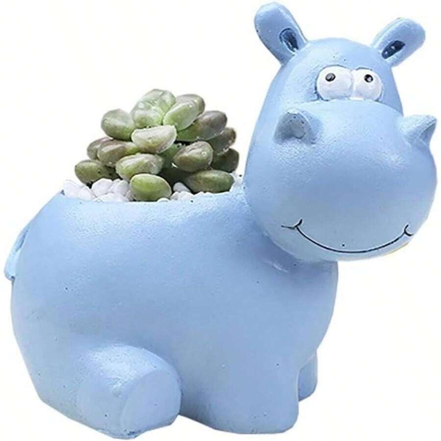 Cute Animal Shaped Planter Flower Pot Hippo Shape Small Succulent Pots With Drainage Ceramic Animal Planter, Indoor Plant Container Planter With Drainage Hole Home Hippo
