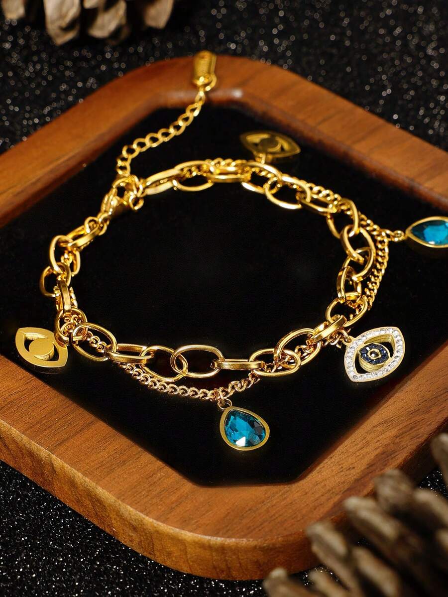 优雅的恶魔之眼钛钢手链，防过敏，不褪色，18K镀金，多功能复古珠宝，送给朋友的珍贵礼物 - 多款式 - 查看 1