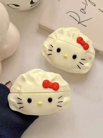 Sanrio 1 pezzo Custodia protettiva in silicone 3D carina a forma di raviolo Hello Kitty compatibile con Apple Pro 1/2/3/Pro 2 Auricolari senza fili Bluetooth, cover morbida e antiurto (auricolari non inclusi)