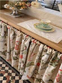 1件复古花卉植物印花半透明窗帘，适合小窗户，营造温馨的家居氛围，咖啡色，适用于厨房、书架，农舍风格防尘窗帘 - 彩色 - 查看 8