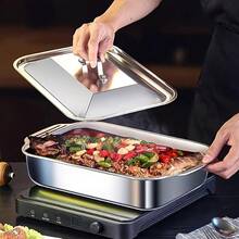 1pc Grilled Fish Plate, Grill Plate, Thickened Stainless Steel Grilled Fish Plate Cover, Barbecue Plate, Tray, Square Plate Barbecue Rack, Grilled Fish And Seafood Plate, Restaurant Barbecue Plate, Outdoor Barbecue Plate. - Silver - View 13