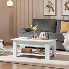 Butterslay 1PC Rustic Lift-Top Coffee Table, Center Table With Hidden Compartment & Open Shelf, Space-Saving Side Table For Living Room, Reception Room, Office - trắng - Xem 2
