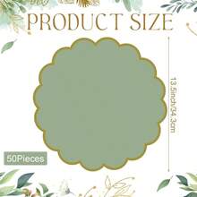 50 Pcs Sage Green Paper Placemats, 13.5 Inch Disposable Scalloped Placemat, Decorative Round Table Place Mats Birthday, Wedding, Bridal Shower, Shower, Tea Party, Dining Tableware - Sage Green - 查看 3