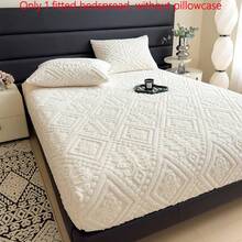 1pc Taffeta Fitted Sheet,Bed Sheet,Bedding,Fitted Sheets,Milk Shake White Color Mattress Cover,Soft-Comfortable Warm Mattress Protector,Skin-Friendly Bed Sheets,Thickened Autumn And Winter Bed Cover Bedding,Modern Fabric Fitted Bottom Sheet For Bedroom,For Queen King Twin Full Size Without Pillowcase,Bedding Gifts