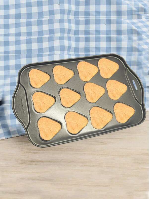 Molde de acero al carbono con 12 cavidades con forma de corazón para galletas de chocolate, herramienta de hornear y decoración de pasteles