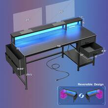 48" Computer Desk With LED Strip & 2 Drawers & Storage Bag Corner Desk With Power Outlets & Monitor Stand For Bedroom, Gaming Room - Xem 3