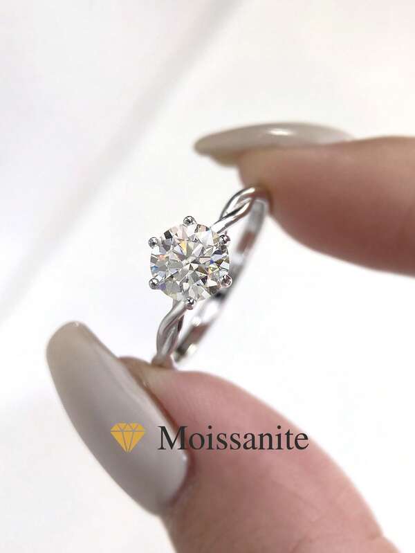 1 件莺尾花莫桑石钻石结婚戒指设计 D 颜色 1 克拉 S925 纯银戒指，适合订婚、妻子、女友、生日礼物、周年纪念礼物新娘精美珠宝